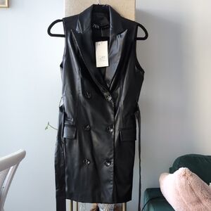 Zara Black Faux Leather Sleeveless Trench Coat Dress